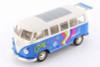 1963 Volkswagen Classical T1 Bus w/ Love/Peace Decals, Blue - Welly 22095A1WBU - 1/24 Scale Diecast Model Toy Car