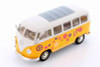 1963 Volkswagen Classical T1 Bus with Love/Peace Decals, Yellow - Welly 22095A1/A3D - 1/24 scale Diecast Model Toy Car