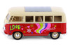 1963 Volkswagen Classical T1 Bus w/ Love/Peace Decals, Red - Showcasts® 22095A1/4D - 1/24 Scale Diecast Model Toy Car