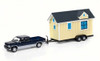 2002 Chevrolet Silverado w/ Tiny House, Blue w/ Gray - Round 2 JLTH001A - 1/64 Scale Diecast Model Toy Car