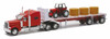 Peterbilt T389 Flatbed w/ Farm Tractor & Hay Bales, Red - New Ray 10293A - 1/32 Scale Model Tractor Trailer