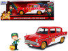 Lucky Charms 1959 Ford Anglia Red and White with Lucky the Leprechaun Diecast Figurine, Red - Jada Toys 32200 - 1/24 scale Diecast Model Toy Car