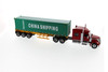 International LoneStar Sleeper SFFA Tandem Cab Truck Tractor with Skeleton Trailer and China Shipping Dry Goods Sea Container, Red and Green - Diecast Masters 71045 - 1/50 scale Diecast Model Toy Car