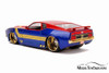 1973 Ford Mustang Mach 1 with Captain Marvel Figure, Red and Blue - Jada 31193/4 - 1/24 Diecast Car