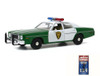 Diecast Police Car w/Police Figurine - 1975 Plymouth Fury Chickasaw County Sheriff, Green and White - Greenlight 84096 - 1/24 scale Diecast Model Toy Car