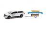 2019 Nissan Titan XD Pro-4X "Whitewater Canoe Rental” with Canoe Trailer with Canoe Rack, Canoe and Kayak, White - Greenlight 32230A/24 - 1/64 scale Diecast Model Toy Car