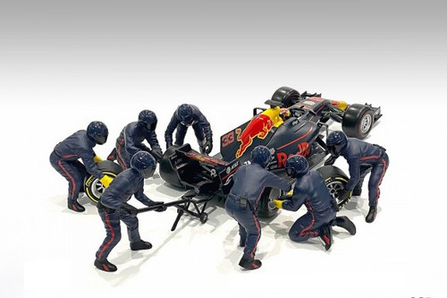 Diecast Formula One F1 Pit Crew 7 Figure Set Team Black Release