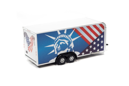 Patriotic Enclosed Trailer, Red White and Blue - Auto World AWSP092 - 1/64 scale Diecast Trailer