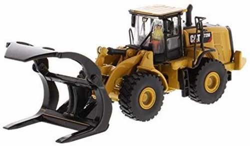 Caterpillar 972M Wheel Loader with Log Fork and Operator, Yellow - Diecast Masters 85950 - 1/87 scale Diecast Model Toy Car