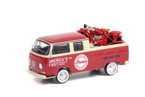1968 Volkswagen Type 2 Dbl Cab Pickup & 1920 Indian Scout, 36030A/48 1/64 scale Diecast Model Toy Car
