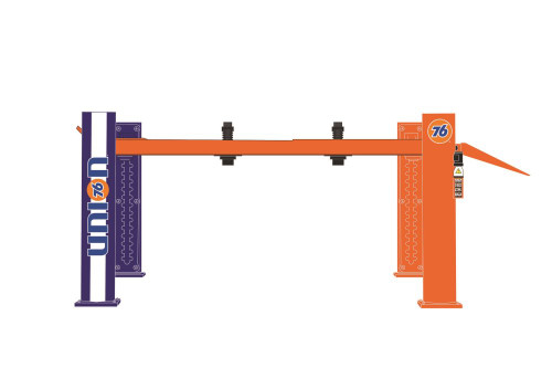 Union 76 Four-Post Lift, Orange and Blue - Greenlight 16120C/48 - 1/64 scale Diecast Accessory