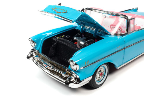 1957 Chevy Bel Air Convertible, Aqua Blue - Auto World AWSS135 - 1/18 scale Diecast Model Toy Car