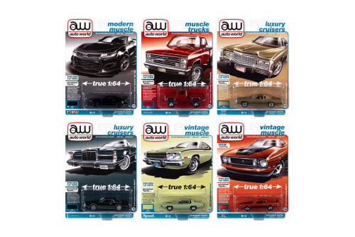 Auto World 2022 Release 1 Set A Diecast Car Set - Box of 6 assorted 1/64 Scale Diecast Model Cars