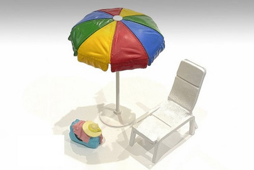 Beach Chair & Umbrella, Multi - American Diorama 76417 - 1/24 scale Figurine - Diorama Accessory