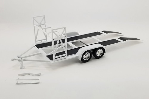 Tandem Car Trailer with Tire Rack, White - Acme 18984 - 1/18 scale Diecast Accessory