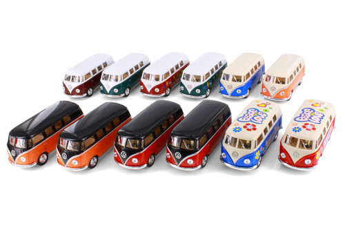  Volkswagen Classic Bus Asst Diecast Car Set Box of 12 1/32 scale Diecast Model Cars, Assd Colors
