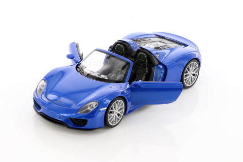 Diecast Car w/Trailer - Porsche 918 Spyder Convertible, Blue - Welly 24055CWBU - 1/24 scale