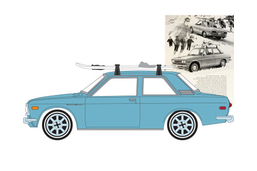 1970 Datsun 510 Blue with Ski Roof Rack, Blue - Greenlight 39100C/48 - 1/64 scale Diecast Car