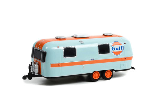 1971 Airstream Double-Axle Land Yacht Safari Custom Travel Trailer, Light Blue /Orange - Greenlight 34120B - 1/64 scale Diecast Car