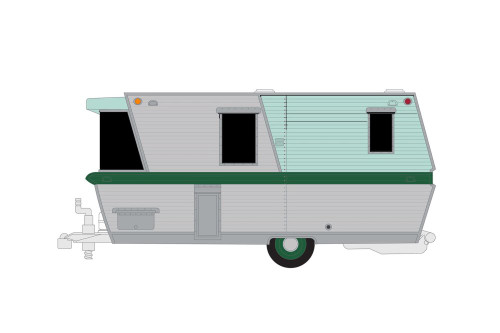 1962 Holiday House Travel Trailer, Silver - Greenlight 34120A/48 - 1/64 scale Diecast Model Toy Car