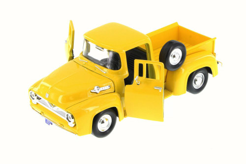 Diecast Car w/Trailer - 1955 Ford F-100 Pick Up truck, Yellow - Motormax 79341/16D - 1/24 Scale Diecast Model Toy Car (Brand New, but NOT IN BOX)