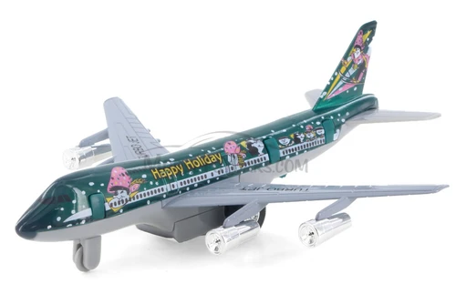 Happy Holidays Turbo Jet, Green & Gray - Showcasts 981DF Diecast Toy Pull-back plane