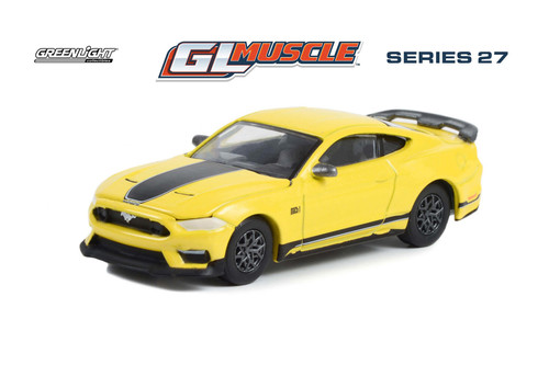 2021 Ford Mustang Mach 1, Yellow - Greenlight 13320F/48 - 1/64 Scale Diecast Car
