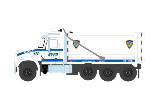 NYPD 2019 Mack Granite Dump Truck, White - Greenlight 45160B/48 - 1/64 Scale Diecast Model Toy Car