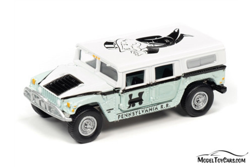 2004 Hummer H1 with Token Monopoly 85th Anniversary, White and Turquoise - Johnny Lightning JLSP094/24 - 1/64 scale Diecast Model Toy Car