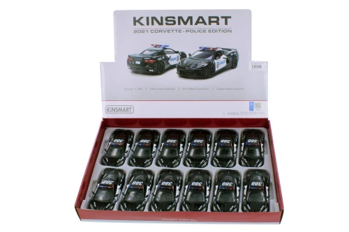 Kinsmart 2021 Chevrolet Corvette Stingray C8 Police Edition Diecast Car Set - Box of 12 assorted 1/36 Scale Diecast Model Cars