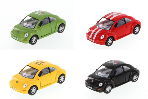 I Love New York Volkswagen New Beetle Hard Top, SET OF 4 -  Kinsmart 5028W-ILNY - 1/32 Scale Diecast Model Toy Cars