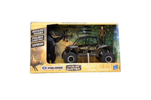 Polaris RZR XP4 1000 w/Bear & Hunter Figurine, New Ray SS-76526B - 1/18 Scale Plastic Car