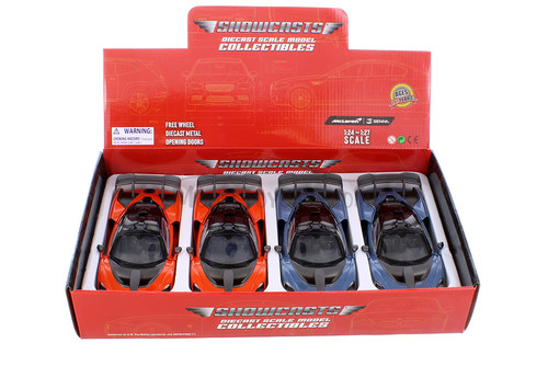 Showcasts McLaren Senna Hardtop Diecast Car Set - Box of 4 1/24 Scale Diecast Model Cars, Assorted Colors