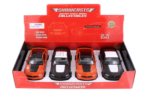 2012 Ford Mustang Boss 302 Hardtop, Orange & Black, Showcasts 37269 - 1/24 Scale Set of 4 Toy Cars