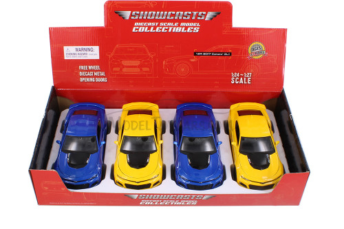 2017 Chevy Camaro ZL1 Hardtop, Blue & Yellow - Showcasts 37512 - 1/24 Scale Set of 4 Model Toy Cars