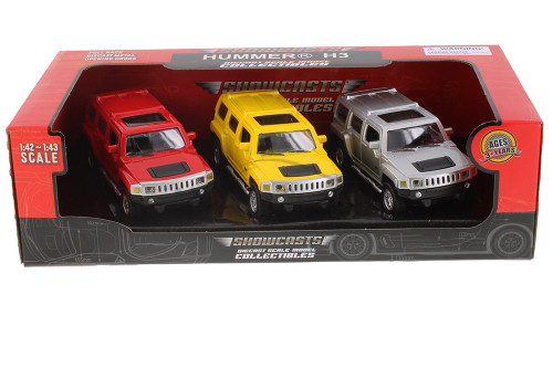 Hummer H3, Red, Yellow & Silver - Showcasts 67401W/24 - 1/43 Scale 3-Pack Diecast Model Toy Cars
