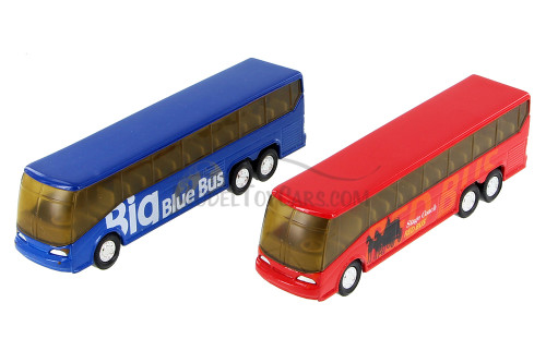Big Coach Bus, Red & Blue - Showcasts 9803DBG - 6 Inch Scale Set of 12 Diecast Model Toy Buses