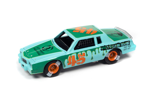 1982 Pontiac Grand Prix Stock Car, Light Blue w/Green, Johnny Lightning JLSF024/48A, 1/64 Scale Car