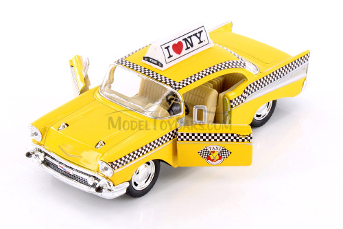 1957 Chevy Bel Air Taxi Cab, Yellow - Kinsmart 5360D - 1/40 scale