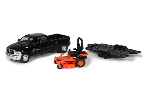 Chevy Pickup w/ Kubota Z700 Lawn Mower, Black/Orange - New Ray SS-34263A - Diecast Car