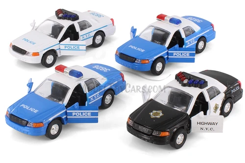 NYC Police Car, White/Black/Blue - Showcasts 9985DNY/3 - 5" Scale Set of 12 Diecast Model Toy Cars