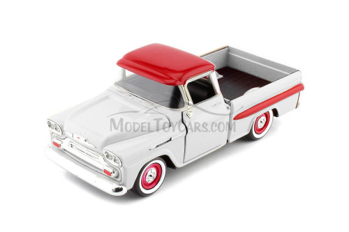 1958 Chevy Apache Fleetside Pickup Truck, White /Red, Showcasts 71311AC/CM - 1/24 Scale Diecast Car