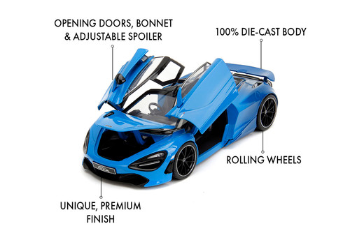 McLaren 720S w/Display Base, Blue w/Black Roof - Jada Toys 34850 - 1/24 Scale Diecast Model Toy Car