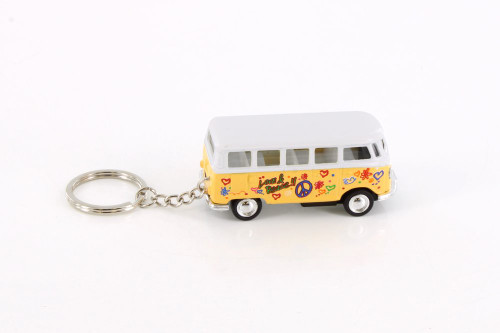 1962 Volkswagen Classical Bus Key Chain with Decals, Yellow - Kinsmart 2542DFK - Diecast Car