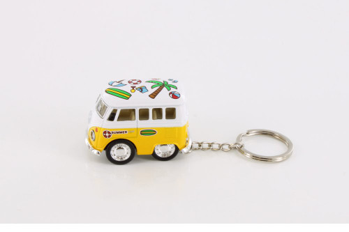 Little Van Key Chain with Summer Décor, Yellow - Kinsmart 2002DFK - Diecast Model Toy Car