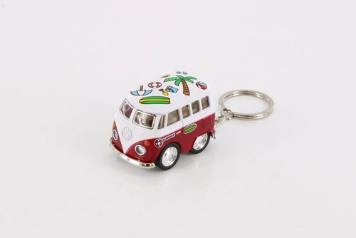 Volkswagen Little Van Key Chain with Summer Décor, Red - Kinsmart 2002DFK - Diecast Model Toy Car