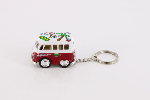 Little Van Key Chain with Summer Décor, Red - Kinsmart 2002DFK - Diecast Model Toy Car