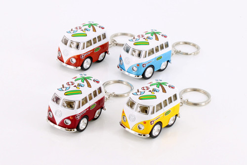 Volkswagen Little Van Keychain with Summer Decor, Asstd - Kinsmart 2002DFK, 2" Scale Set of 12 Cars