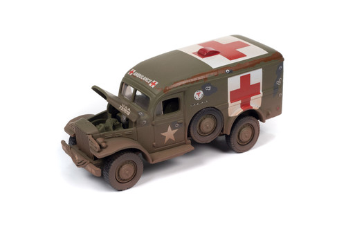 Dodge WC54 Ambulance (Weathered), Green - Johnny Lightning JLML009/48A - 1/64 Scale Diecast Toy Car