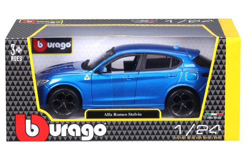 Alfa Romeo Stelvio SUV, Blue - Bburago 21086BU - 1/24 Scale Diecast Model Toy Car